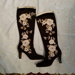 Dressy suede applique and beaded womens boots